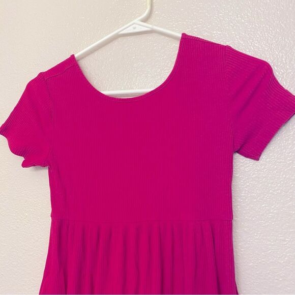 Old Navy hot pink Rib Knit Fit Flare Dress crew neck short sleeve size 10/12 - Picture 3 of 8